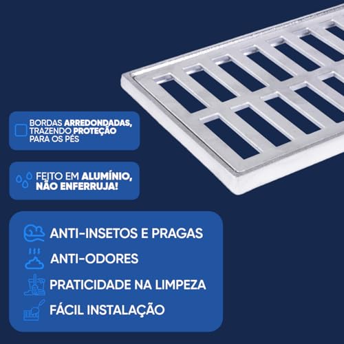 Ralo Linear Pluvial com Grelha e Aro Suporte em Alumínio 15x100cm