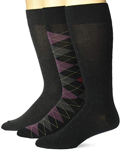 Amazon Brand - Buttoned Down Men's 3-Pack Pima Cotton Pattern Dress Socks, Argyle/Black Dot/Grey Solid, Shoe Size: 8-12