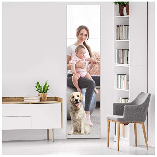 EVENLIVE Full Length Mirror Tiles-14 Inch×4 Pieces, Frameless Wall Mirror, self Adhesive Long Mirror, Body Mirror, Easy to Install, Used as Gym Mirrors for Home Gym, Door Mirror, Bedroom Mirror