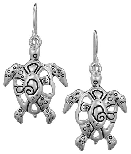Cut Out Design Turtle Textured Magnetic Function Pendant Necklace Set 18" Popcorn Chain & Earrings #TOP2