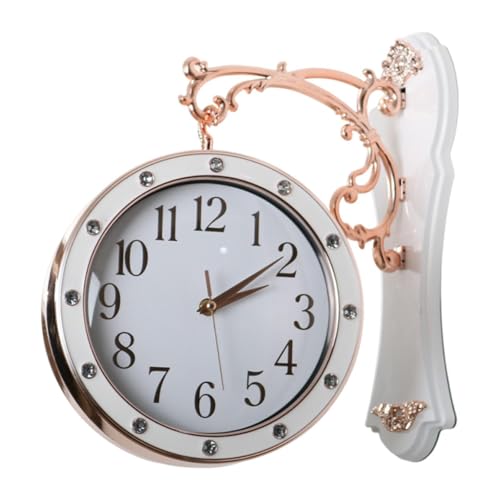 predolo Horloge Murale Double Face silencieuse, Accessoire de Photographie, Horloge Suspendue, pour Pendaison de crémaillère, Gare, Jardin, terrasse, Blanc