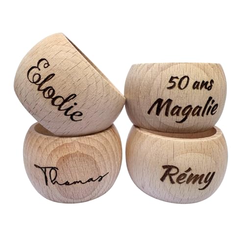 Rond de serviette en bois personnalisé prénom, anneau personnalisé en bois décoration de table, Art de la table, Cadeau Noël, Anniversaire et Mariage