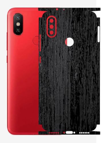 Image of AtOdds - Full Body Back Screen Guard Protector Film - Wooden Textured Lamination Wrap Skin Sticker Compatible with Xiaomi Mi A2 | Scratchproof Matte Finish (Design - Rustic Black Wood)