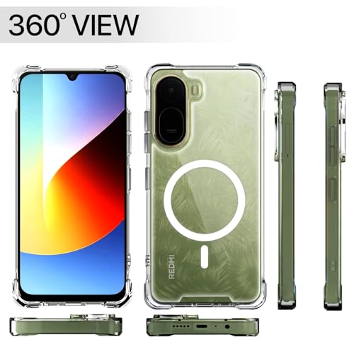 Image of Amazon Basics Back Cover for Redmi A7 Pro /Poco C85x 5G Mag-Safe Shockproof PC + TPU Protective Case Magnetic Support Bumper Case (Transparent Mag-Safe)