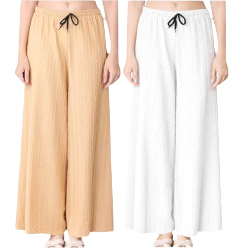 Image of Women Wide Leg Palazzo Pants Combo Pack of 2 |Trousers for Women | Loose Fit Textured Palazzo Pants for Women & Girls | Casual Lounge Travel Wear