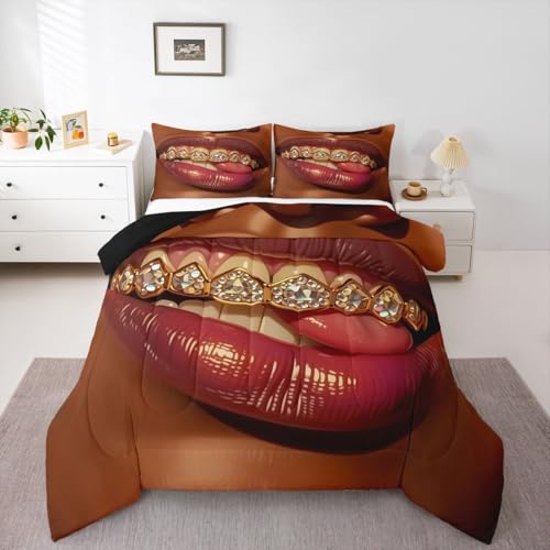 Image of Erosebridal Black Girls Queen Bedding Set Luxury African American Comforter Set Soft Microfiber Black Woman Female Comforter for Teens Adult Melanin Bedroom Decor (1 Comforter, 2 Pillowcases)