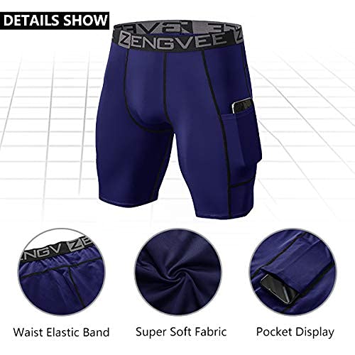 ZENGVEE 3 Piezas Mallas Running Hombre de Secado Rápido para Pantalon Deporte Hombre para Gym, Yoga, Running(Gray Black Navy-L) - imagen 4