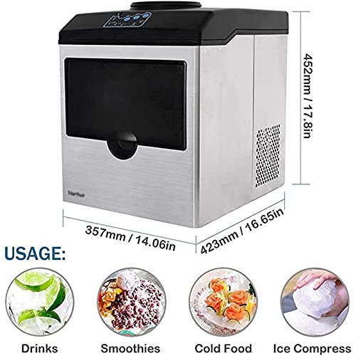 Fabricadora de Hielo Comercial de Acero Inoxidable, Máquina para Hacer Cubos Redondos de Hielo para Encimera con Dispensador de Agua Fría, Capacidad de 25 kg/24 h, Hielo Listo en 8-12 Minutos, Ideal para Bares, Hogares y Oficinas miniatura 2