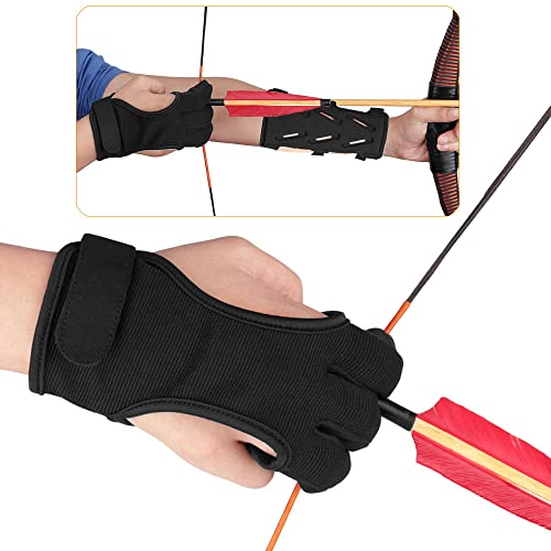 image for KRATARC Archery Lightweight Finger Tab Gloves & Arm Guard Adjustable A