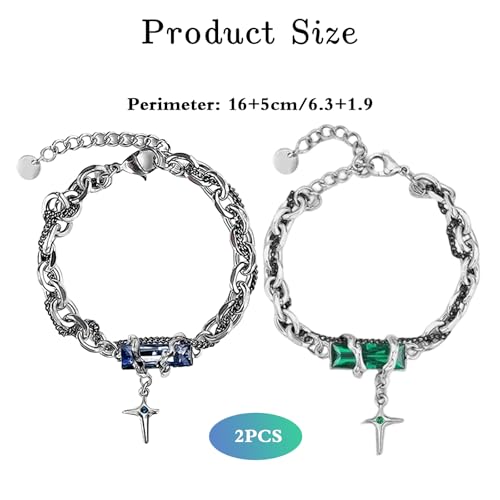 Image of 2PCS Gothic Punk Bracelet Double for Men-Linked Chain Adjustable Black Green Twisted Design Biker Jewelry Gift for Boyfriend Husband