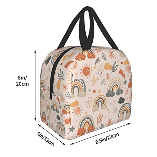 Ucsaxue Aesthetic Boho Rainbow Lunch Bag Small Insulated Lunch Box With Front Pocket Aesthetic Lunch Bags For Girls Boys Freezable Bento Box Women Men Lunch Boxes #TOP4