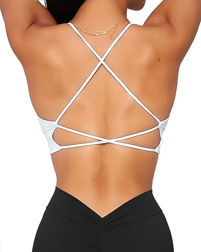 Image of Danysu Backless Sports Bra Soft Workout Tops with Removable Padded Yoga Training Bras Strappy Going Out Top