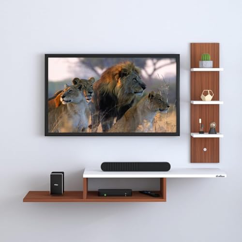 Image of Anikaa LED Light TV Unit Wall Mounted TV Unit Wall TV Stand TV Cabinet for Living Room, Set Top Box Stand - Walnut /White (D.I.Y - Do-It-Yourself) Ideal for up to 43 inch inches