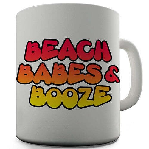 FUNKY CLUB Beach Babes and Booze Novelty Mug Printed Coffee and Tea Ceramic Mug- 320 ML Ceramic Coffee Mug 4266
