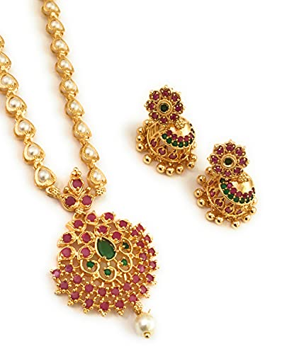 Sasitrends Micro Gold Plated Pearl Chain Pendant Necklace/Jewellery Set