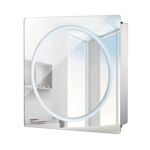 HOMCOM Vertical 28" LED Illuminated Bathroom Sliding Wall Mirror Medicine Cabinet - Ring LEDs