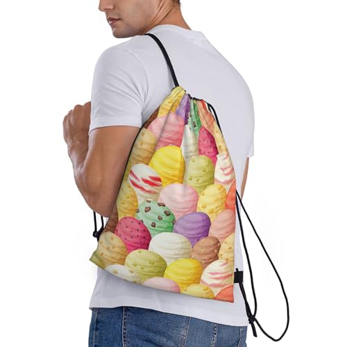 Ice Cream Print Drawstring Bags,Gym Sport Sack Drawstring Bag Suitable for sport Swimming Travel.3