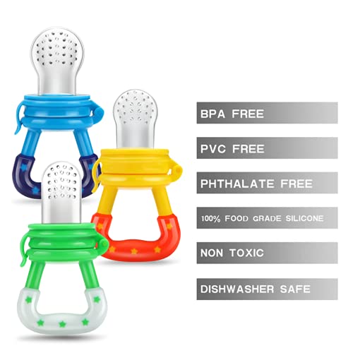 Pandaear Baby Food Feeding Set Fresh Fruit Feeder 3 Pack With 3 Size Silicone Pacifiers, 2 Silicone Baby Spoon, 1 Food Mash And Serve Bowl With Scissor, 1 Baby Food Dispensing Spoon #TOP4