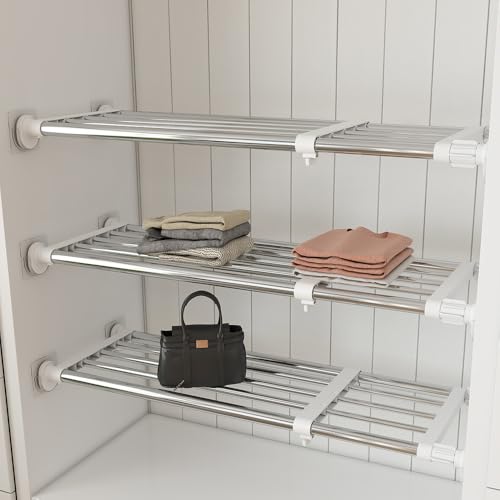 BAOYOUNI Estante de Almacenamiento Metal Extensible Separador de Armario Organizador DIY Rack Multifuncional Ahorro de Espacio Ajustable 40–60 cm para Cocina, Baño, Dormitorio
