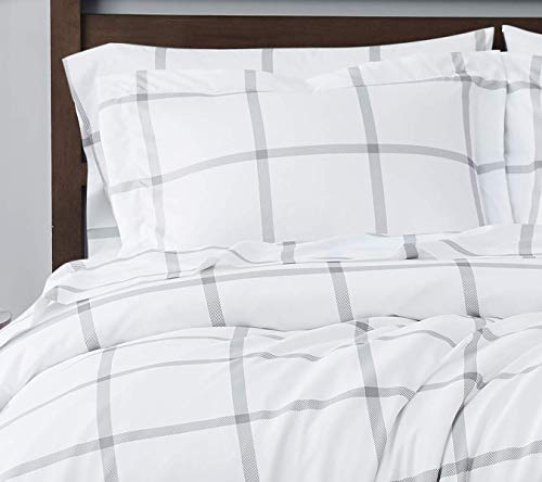 Truly Soft Everyday King 3-Piece Microfiber Comforter + Sham Set - Printed Windowpane Collection - White/Grey #TOP2