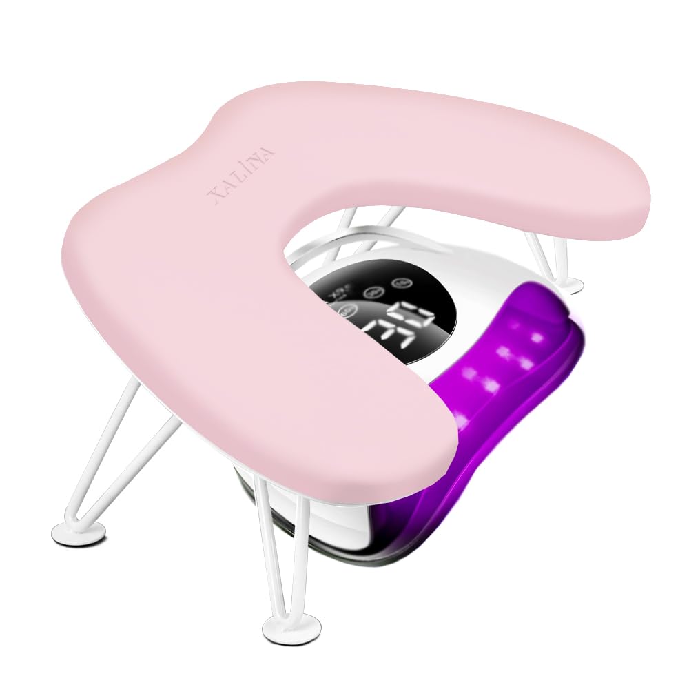 U Shape Arm Rest for Nails Tech - 18.3 Inch Large Nail Hand Rest for Nails Tech, Comfortable & Durable Detachable Nail Arm Rest for Nail Tech, Pink Nail Rest Stand for Manicure Salon & Home