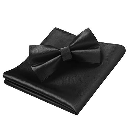Image of HISDERN Bow Ties for Men Solid Color Pre-Tie Bow Tie and Pocket Square Set Classic Formal Tuxedo Bowties for Wedding Party