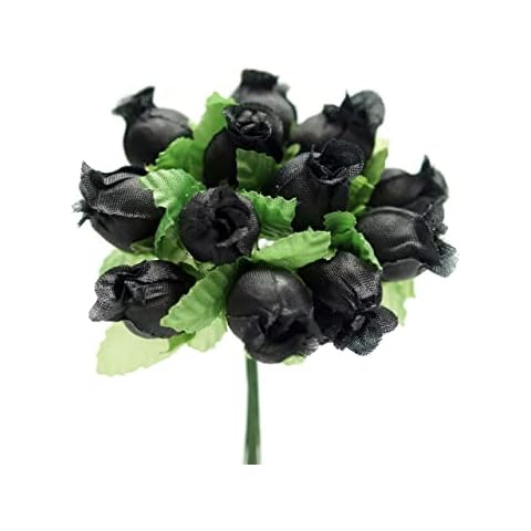 GiftWrap Etc. Black Artificial Silk Flower Roses - 12 Mini Bouquets of 12 Rosebuds, 144 Rosebuds Total, Halloween, Funeral, Event Decor, Reception, Anniversary, Wreath, DIY, Arts and Crafts Cover