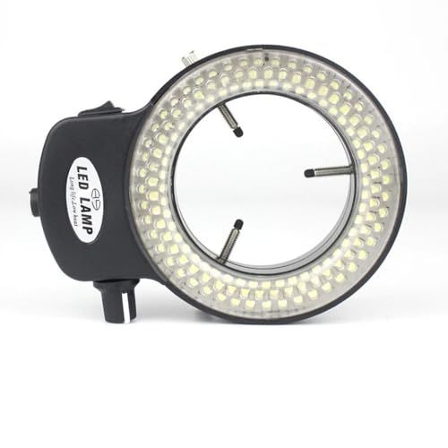 顕微鏡観察 顕微鏡照明器調整可能な 144 LED リングライト照明器ランプ業界ステレオ三眼顕微鏡ビデオカメラレンズ拡大鏡 110V 220V に適合(Black)