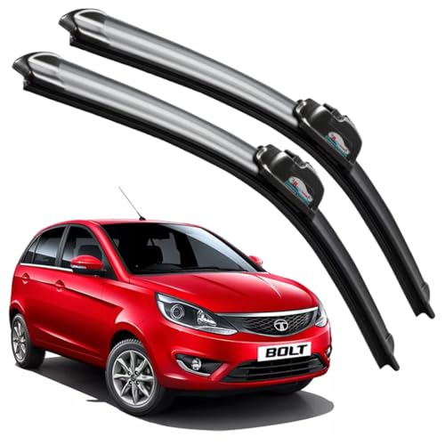 Image of Frameless Rubber Car Wiper Blades Set of 2 Compatible with (TATA Bolt (2013-2018) (D-24,P-14))