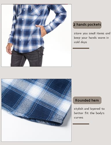 Image of MAGCOMSEN Men's Plaid Hooded Jacket Flannel Shirts Long Sleeve 4 Pockets Casual Button Down Shirts