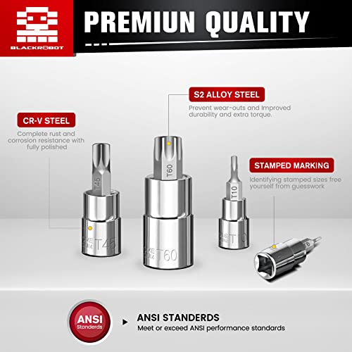 Torx Bit Socket Set, 14-Piece Star T6 - T60 Set, 1/4” 3/8” 1/2” Drive, Premium S2 Alloy Steel Bits, Enhanced Storage Case #TOP2