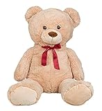 Sehr weiches, kuscheliges Fell in beige aus 100% Polyester und eine hübsche, rote Schleife