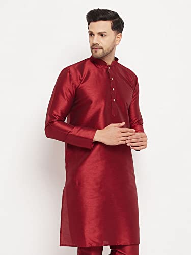 Image of VASTRAMAY Men's Burgandy Silk Blend Only Kurta