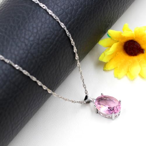 Uloveido Platinum Plated Blue Cubic Zirconia Solitaire Oval Pendant Necklace Birthstone Wedding Party Jewelry for Women Female Y8923