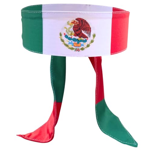 Mexico Flag Headband - Unisex Stretchy Silky Sweatband for World Sports Tournaments & Parties - Lightweight Breathable Head Wrap - Tie On