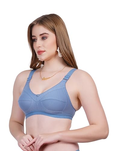 Image of Women Non Padded Bra in B & C Cup - Made of Pure Cotton Full Coverage Non Wired Soft Cup for T-Shirt Saree Dress Sports Garment for Daily Use Everyday