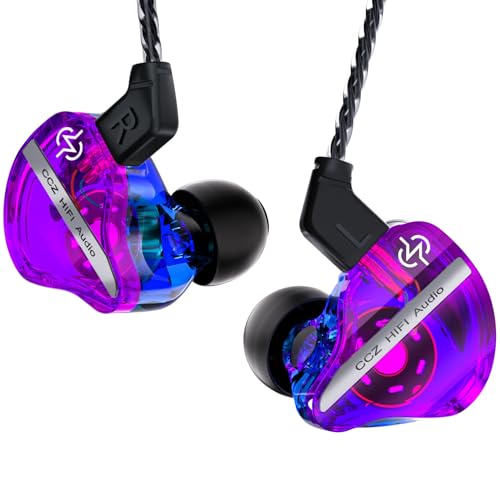 Image of CCZ DC01 Pro in Ear Monitor, iems for Gaming, Professional Gaming Earbuds Super Bass Wired Earphone Headphone with 1DD, Patent Ear fin, Ear tips,for Singer Musician Podcaster (Purple-Blue without mic)