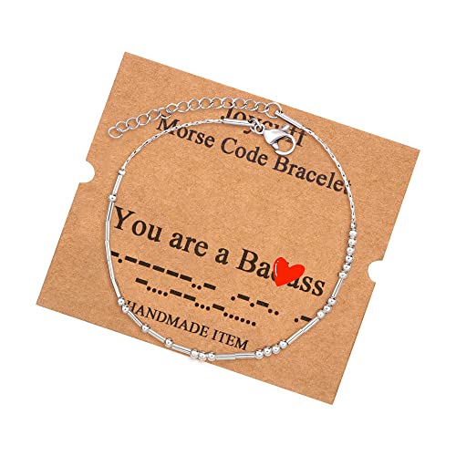 Image of JoycuFF Inspirational Morse Code Bracelets for Women Silver Beads Jewelry Encouragement Mantra Gifts for Her