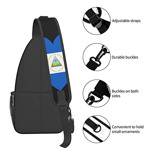 Mochila cruzada unisex Love Nicaragua Flag Sling negra miniatura 6