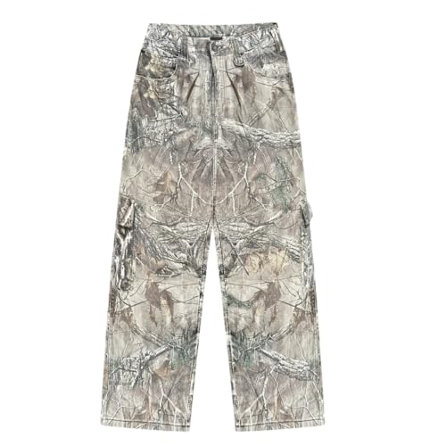 LaurelTree Camo Cargo Pants Straight Wide Leg Trousers Jeans Joggers Sweatpants with Pockets Stretch Fabric Woman Man