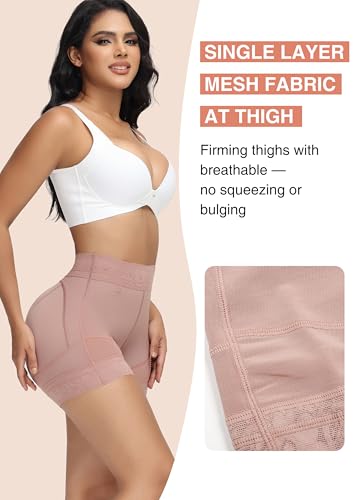 Image of SHAPSHE Butt Lifter Shapewear Shorts for Women, High-Waist Tummy Control | 4 Flexible Waist Stays | Silicone Waist & Leg Grips | Contoured Back Seams | Mesh Thigh Panels | Lace-Trimmed Leg Hem