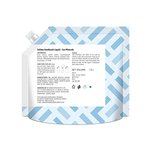 Image of Amazon Brand - Solimo Liquid Handwash Refill Pack, Sea Minerals, Germ Protect, ph-Balanced, 1500 ml