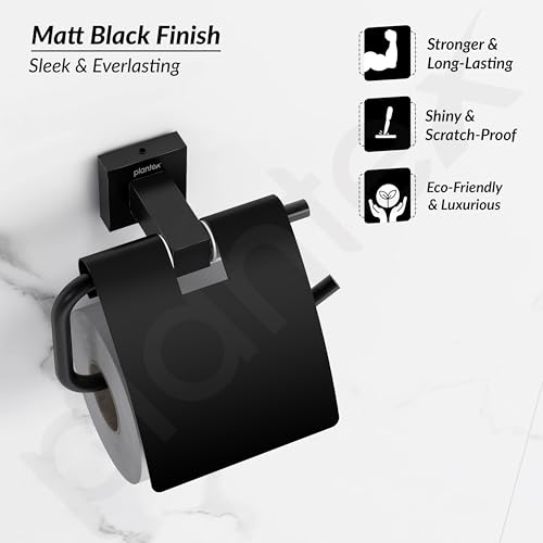 Image of Plantex 304 Grade Stainless Toilet Paper Holder /Toilet Roll Holder /Bathroom Toilet Paper Holder /Bathroom Accessories - Splash (Black)