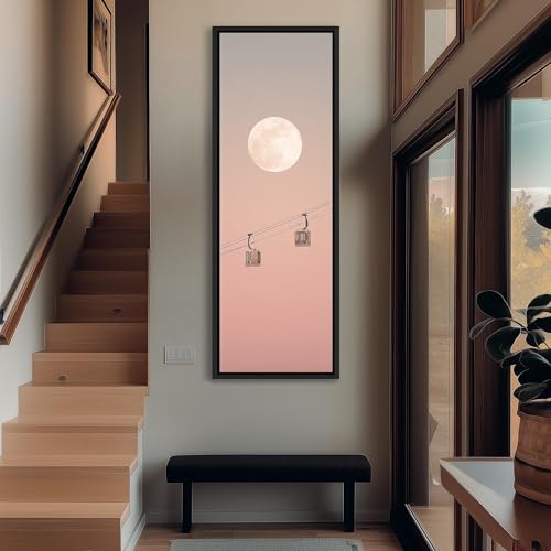 Tableau téléphérique vertical déco ciel rose impression voyage 70x210cm
