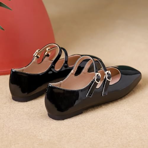 Hee grand Mary Jane Flats for Women Patent Leather Dress Shoes Square Toe Adjustable Buckle Strap Ballet Flats3