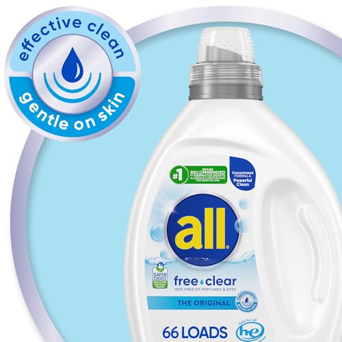all free clear, Original, Liquid Laundry Detergent for Sensitive Skin, Unscented and Hypoallergenic, Concentrated, 50oz, 66 Loads