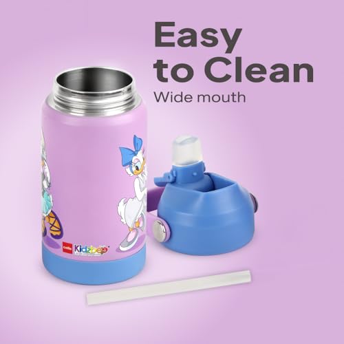 Image of CELLO Kidzbee Gen Alpha Stainless Steel Kids Flask Water Bottle 370 ml | 3D Daisy Duck Touch & Feel Design, Leakproof Lightweight Easy to Carry Hot and Cold Kids Flask Water Bottle For School & Travel