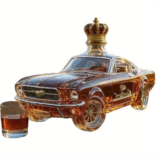 Royal classic classic car decanter set, glass whiskey bottle with crown and horse decoration, 5.5-inch decorative wine container, creative gift for bar decoration