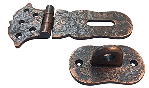 Image of Adonai Hardware inchParan inch Heavy Duty Cast Iron Safety Locking Hasp and Staple (6 inch x 1 Pack, Antique Copper) for Vintage Pirates Treasure Chest, Trunks, Wooden Jewelry Box, Cases, Furniture and Sheds