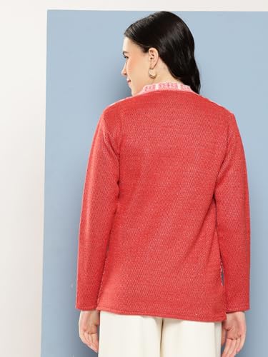 Image of Aarika Womens Winter Wear Maroon Colour Geometric Woolen Cardigan